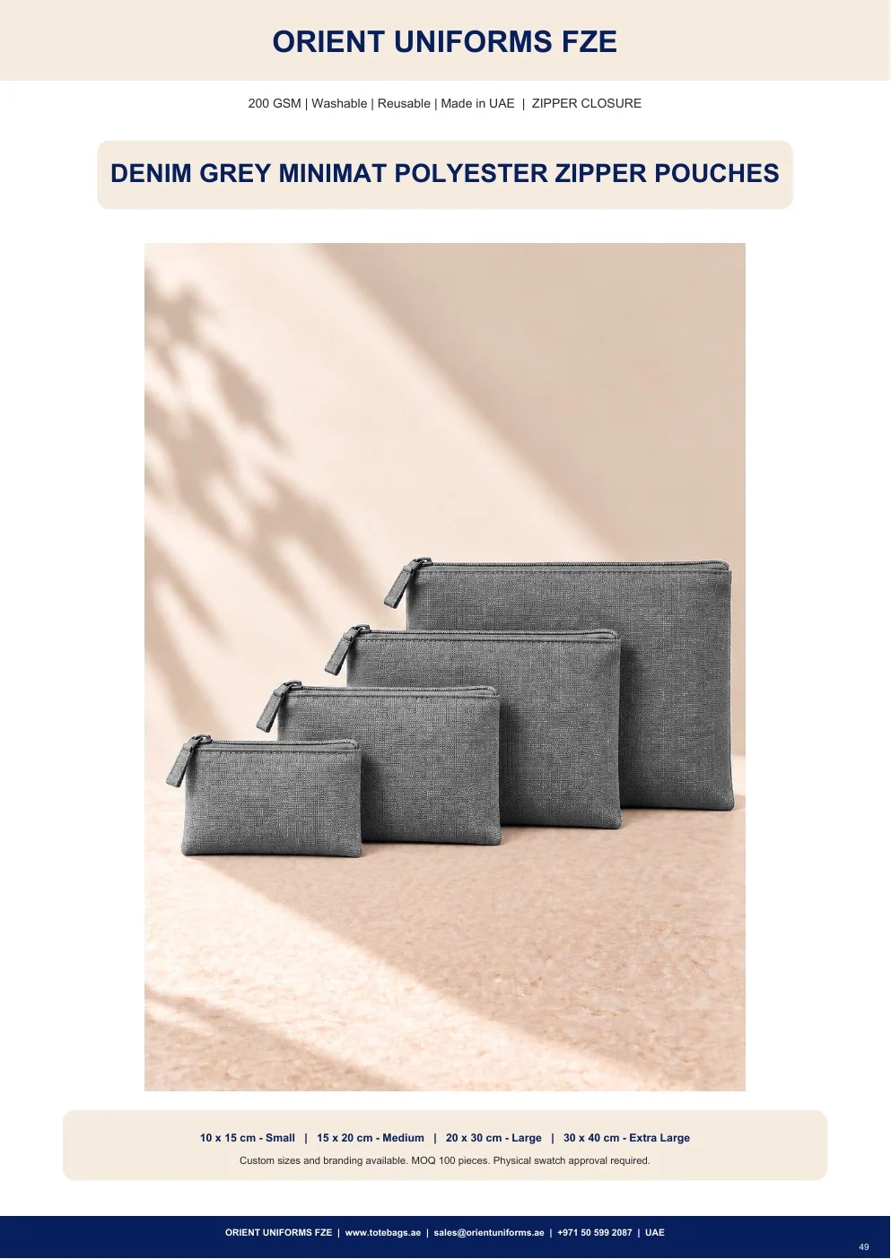 Denim Grey Minimat Polyester Zipper Pouches Denim Grey Minimat Polyester Zipper Pouches