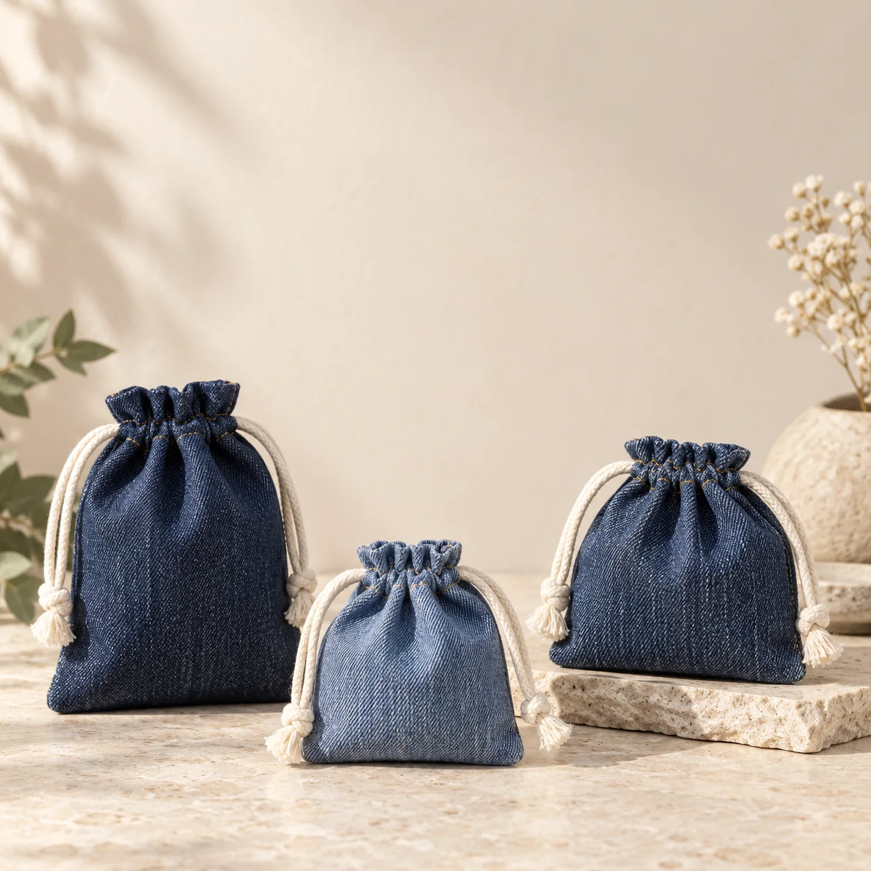Denim Drawstring Pouches Denim Drawstring Pouches