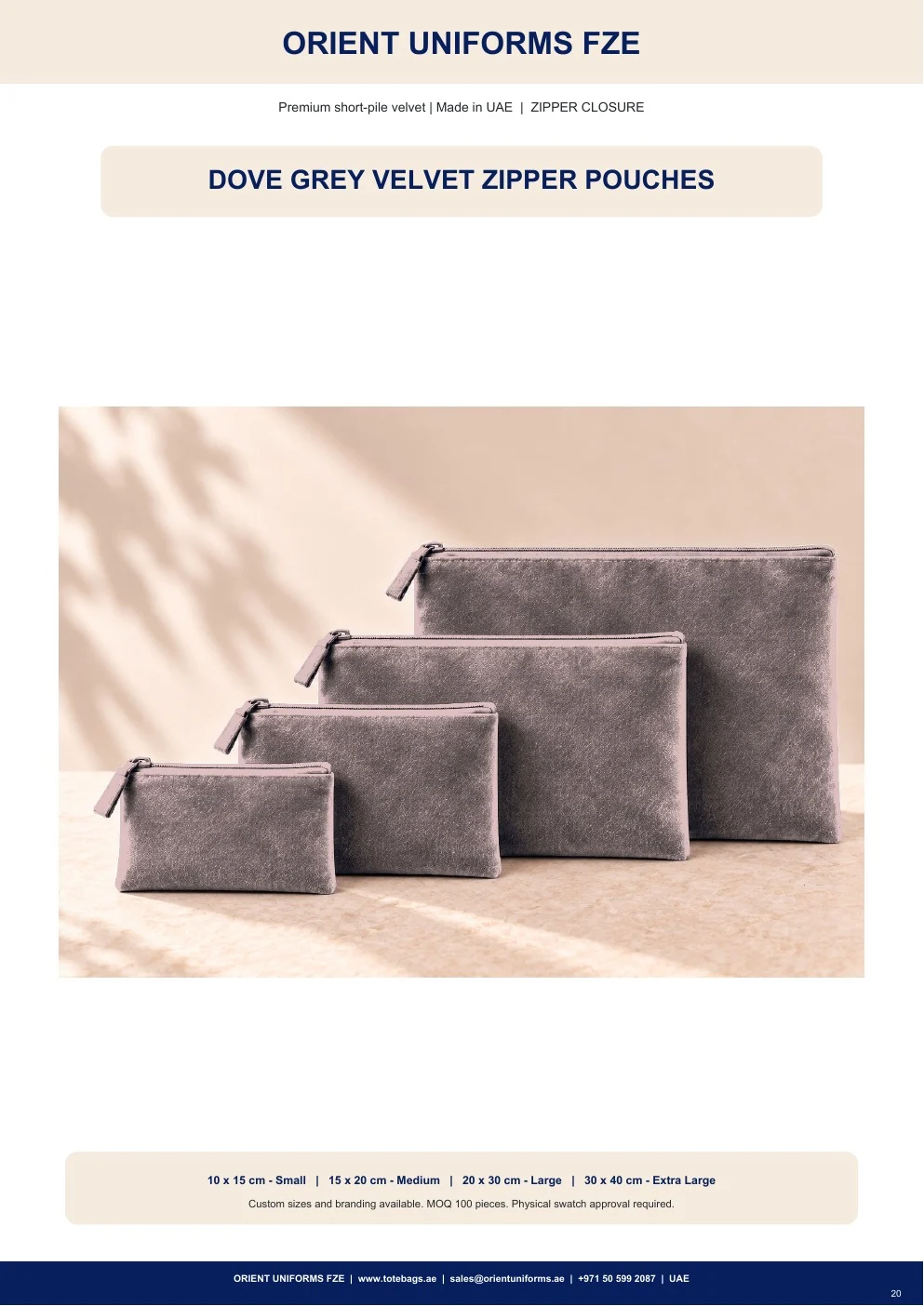 Dove Grey Velvet Zipper Pouches Dove Grey Velvet Zipper Pouches