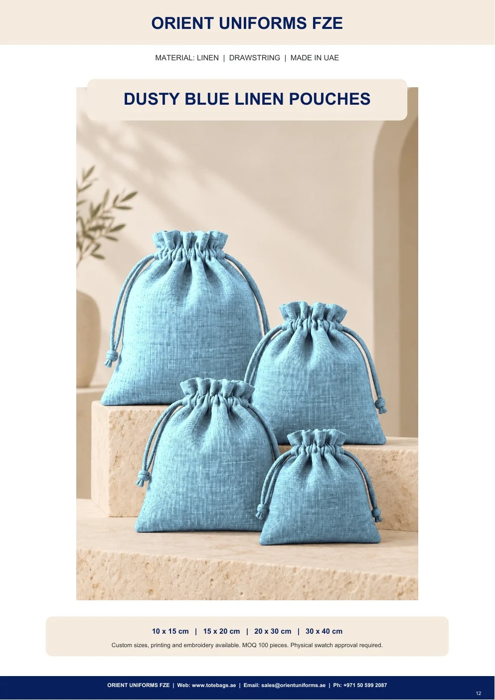 Dusty Blue Linen Drawstring Pouches