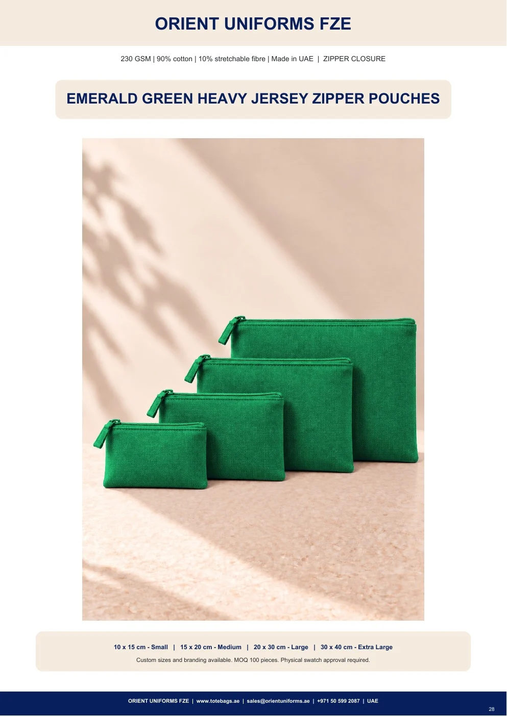 Emerald Green Heavy Jersey Zipper Pouches Emerald Green Heavy Jersey Zipper Pouches