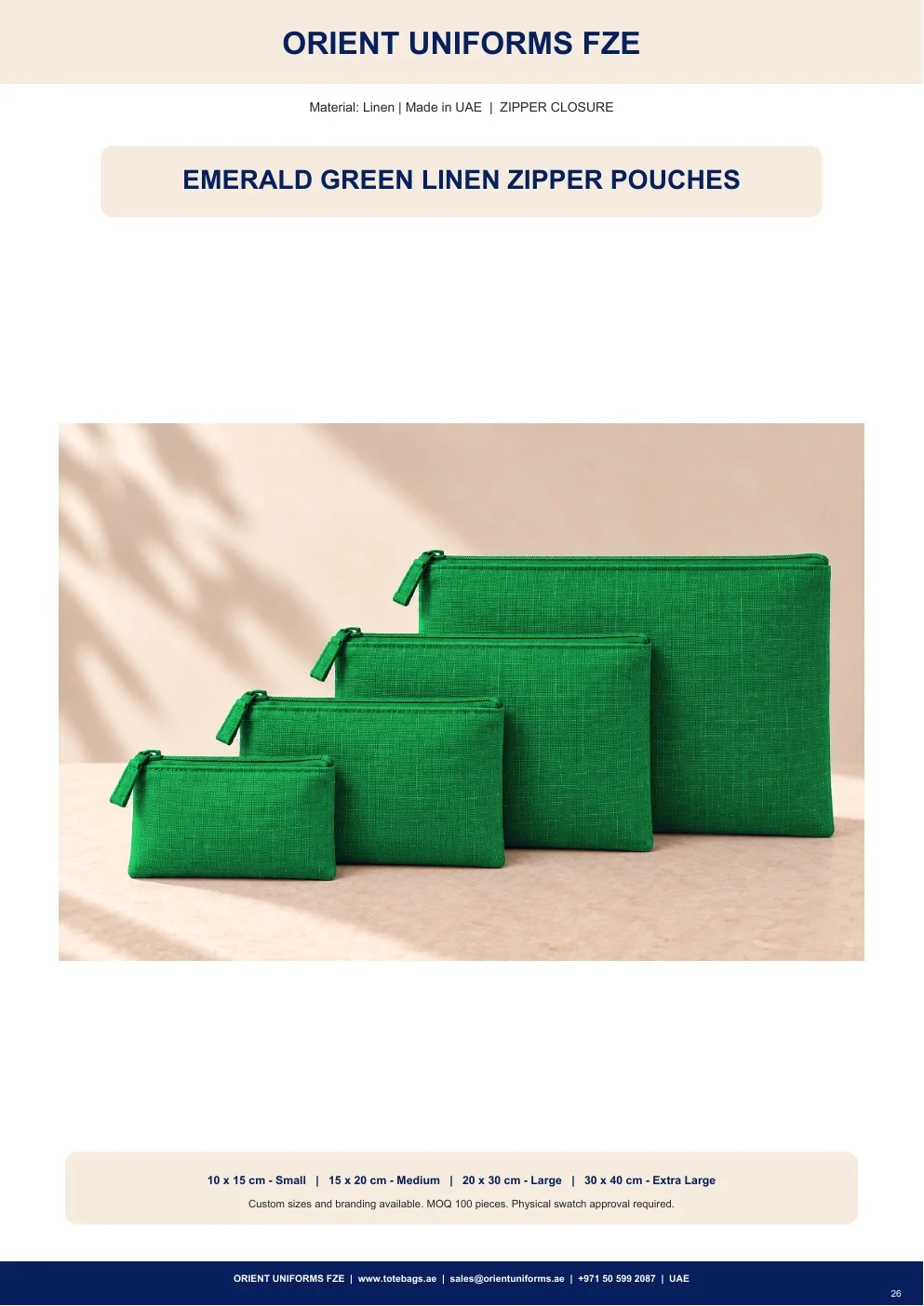 Emerald Green Linen Zipper Pouches Emerald Green Linen Zipper Pouches