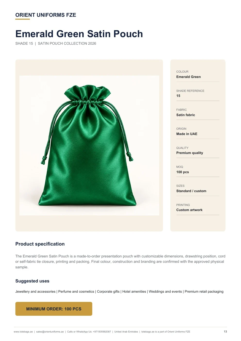 Emerald Green Satin Drawstring Pouches — SKU-TB:emerald-green-satin-drawstring-pouches