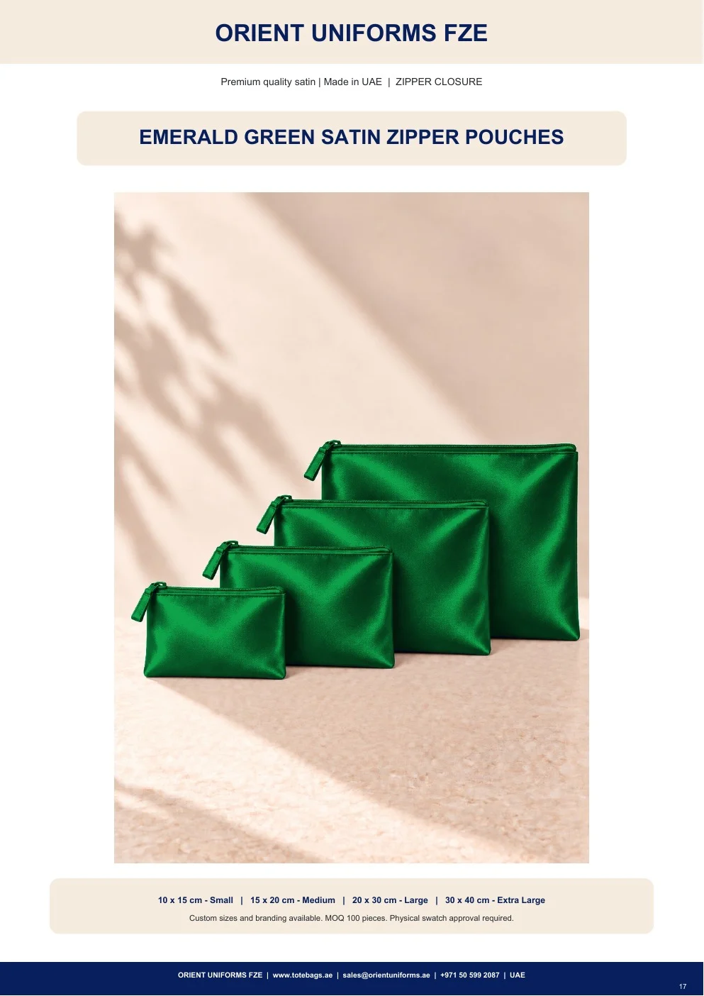 Emerald Green Satin Zipper Pouches Emerald Green Satin Zipper Pouches