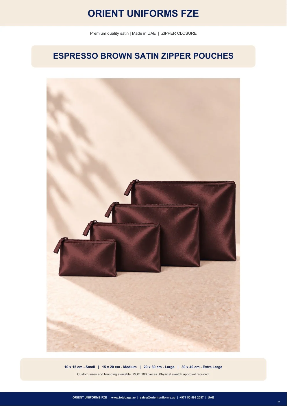 Espresso Brown Satin Zipper Pouches Espresso Brown Satin Zipper Pouches