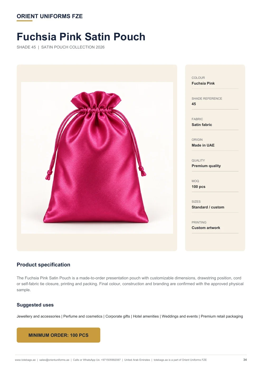Fuchsia Pink Satin Drawstring Pouches — SKU-TB:fuchsia-pink-satin-drawstring-pouches