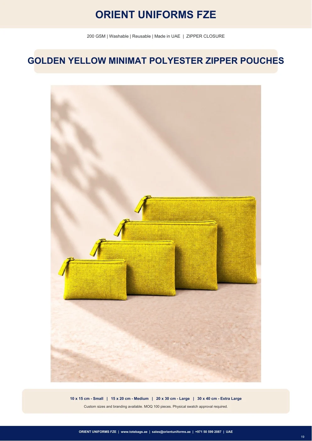 Golden Yellow Minimat Polyester Zipper Pouches Golden Yellow Minimat Polyester Zipper Pouches