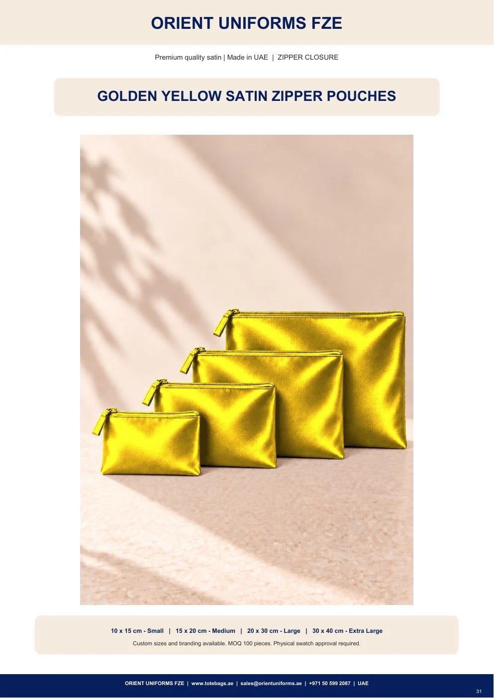 Golden Yellow Satin Zipper Pouches Golden Yellow Satin Zipper Pouches