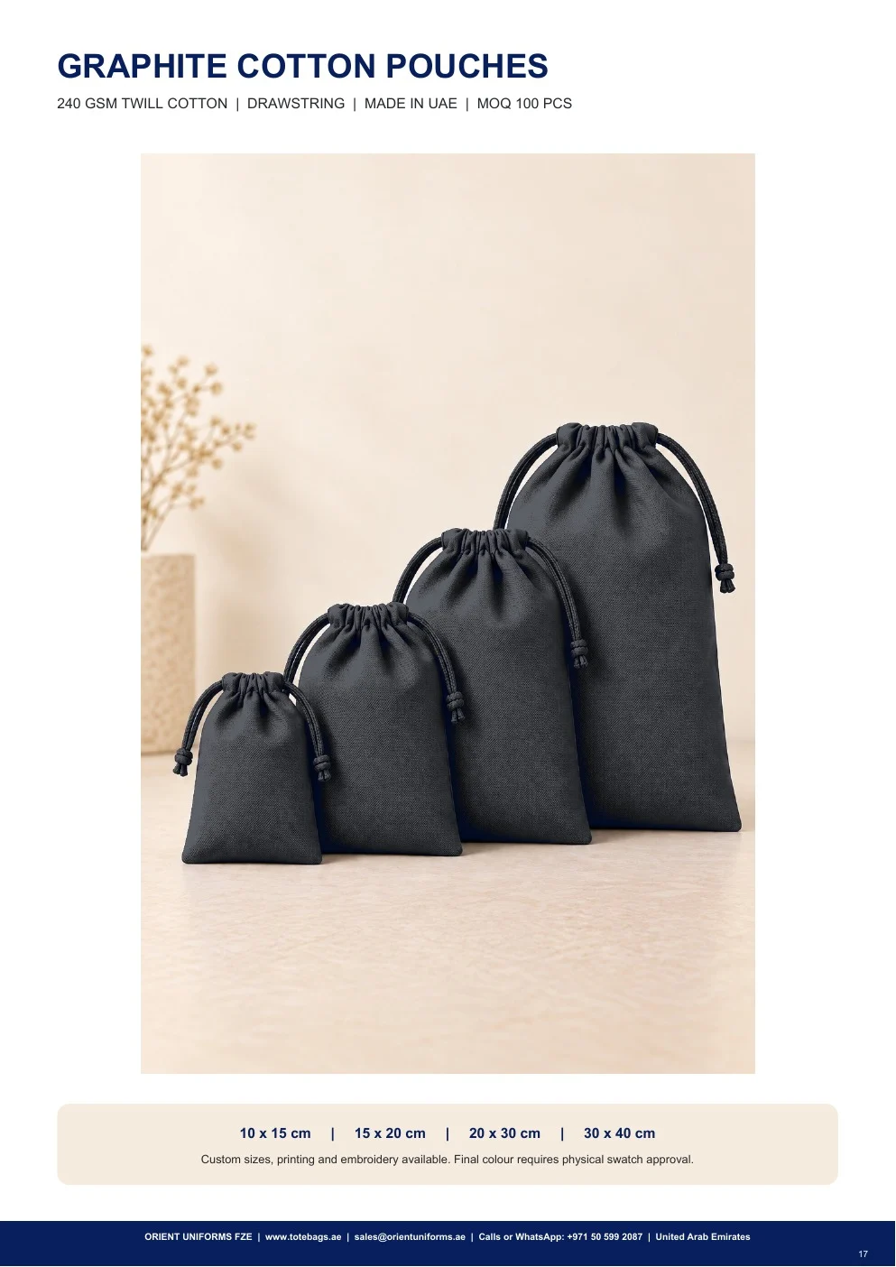 Graphite Cotton Drawstring Pouches — SKU-TB:graphite-cotton-drawstring-pouches