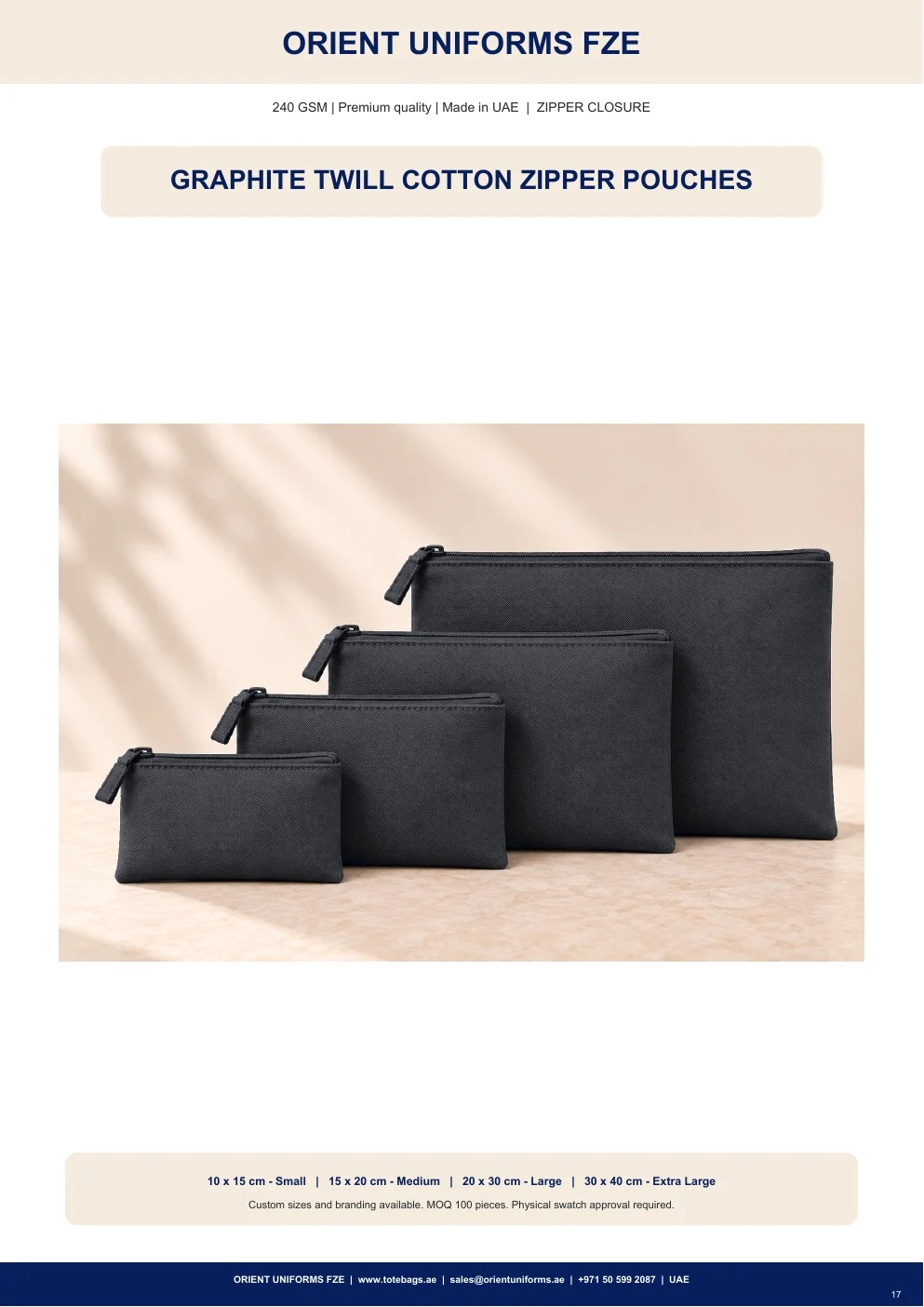 Graphite Twill Cotton Zipper Pouches Graphite Twill Cotton Zipper Pouches