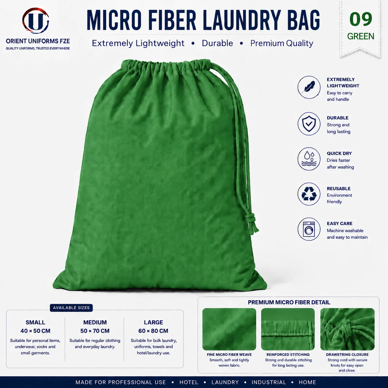 Green Microfiber Hotel Laundry Bag