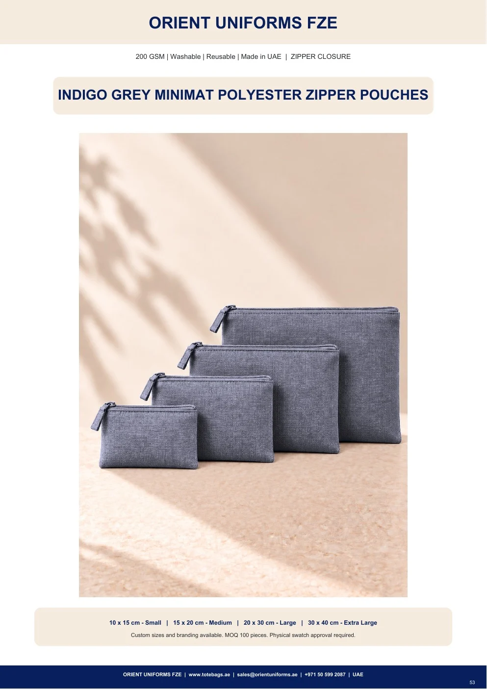 Indigo Grey Minimat Polyester Zipper Pouches Indigo Grey Minimat Polyester Zipper Pouches