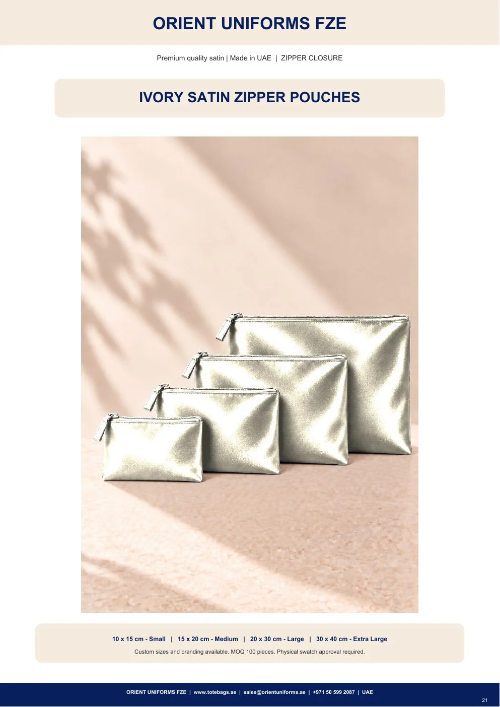 Ivory Satin Zipper Pouches Ivory Satin Zipper Pouches