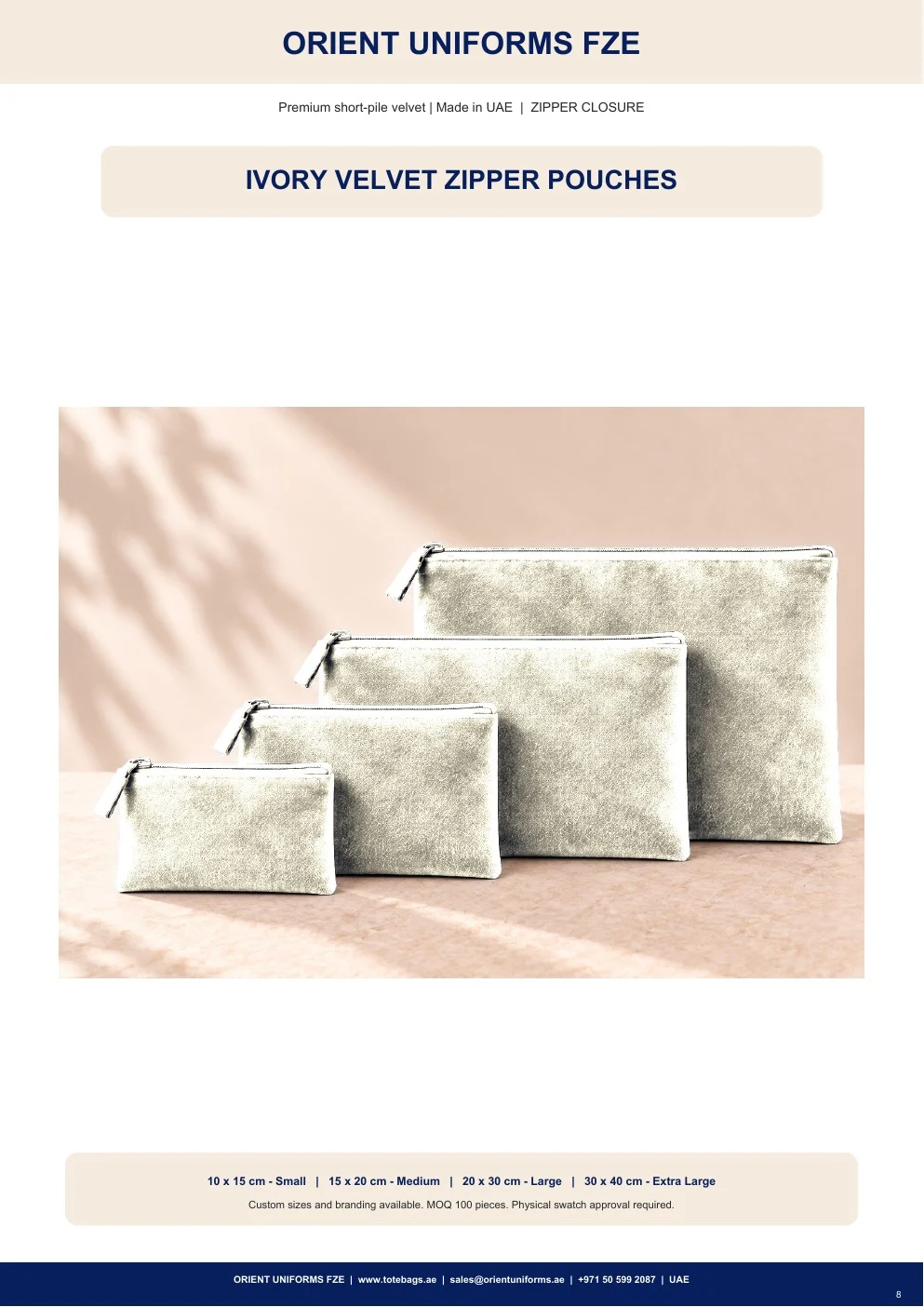 Ivory Velvet Zipper Pouches Ivory Velvet Zipper Pouches