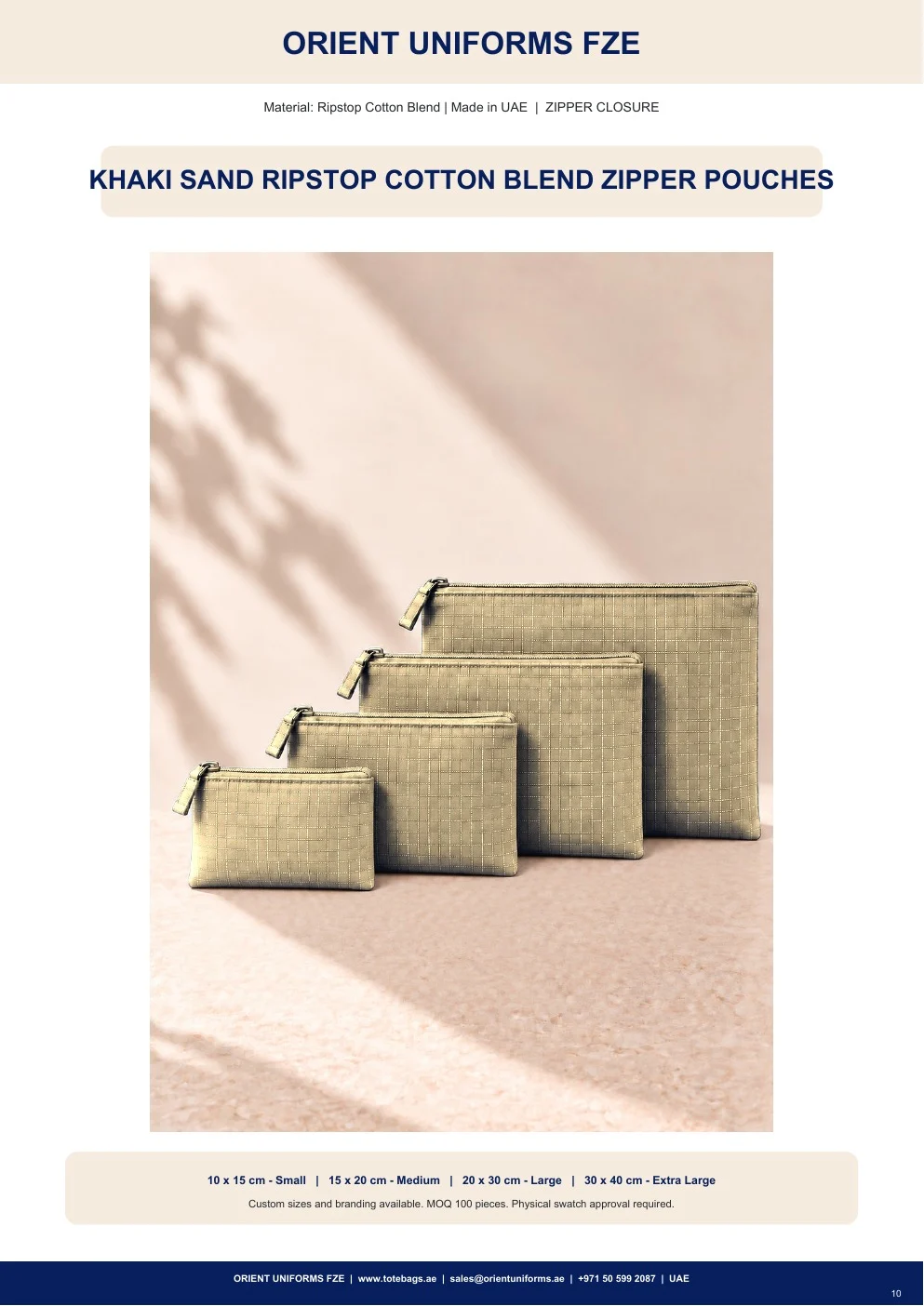 Khaki Sand Ripstop Cotton Blend Zipper Pouches Khaki Sand Ripstop Cotton Blend Zipper Pouches