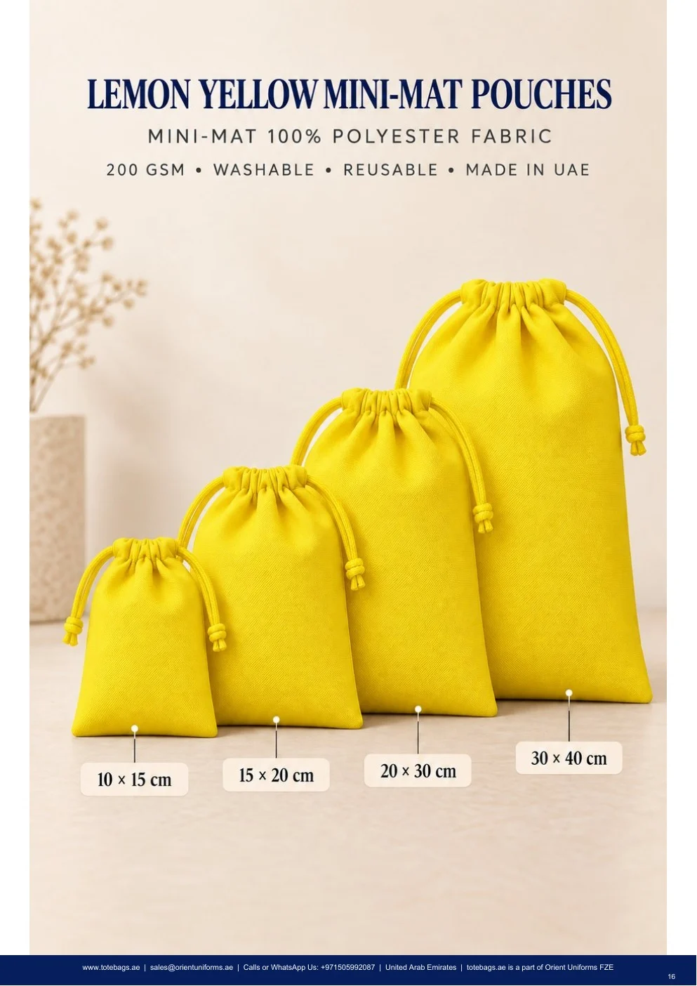 Lemon Yellow MiniMat Drawstring Pouches — SKU-TB:lemon-yellow-minimat-drawstring-pouches