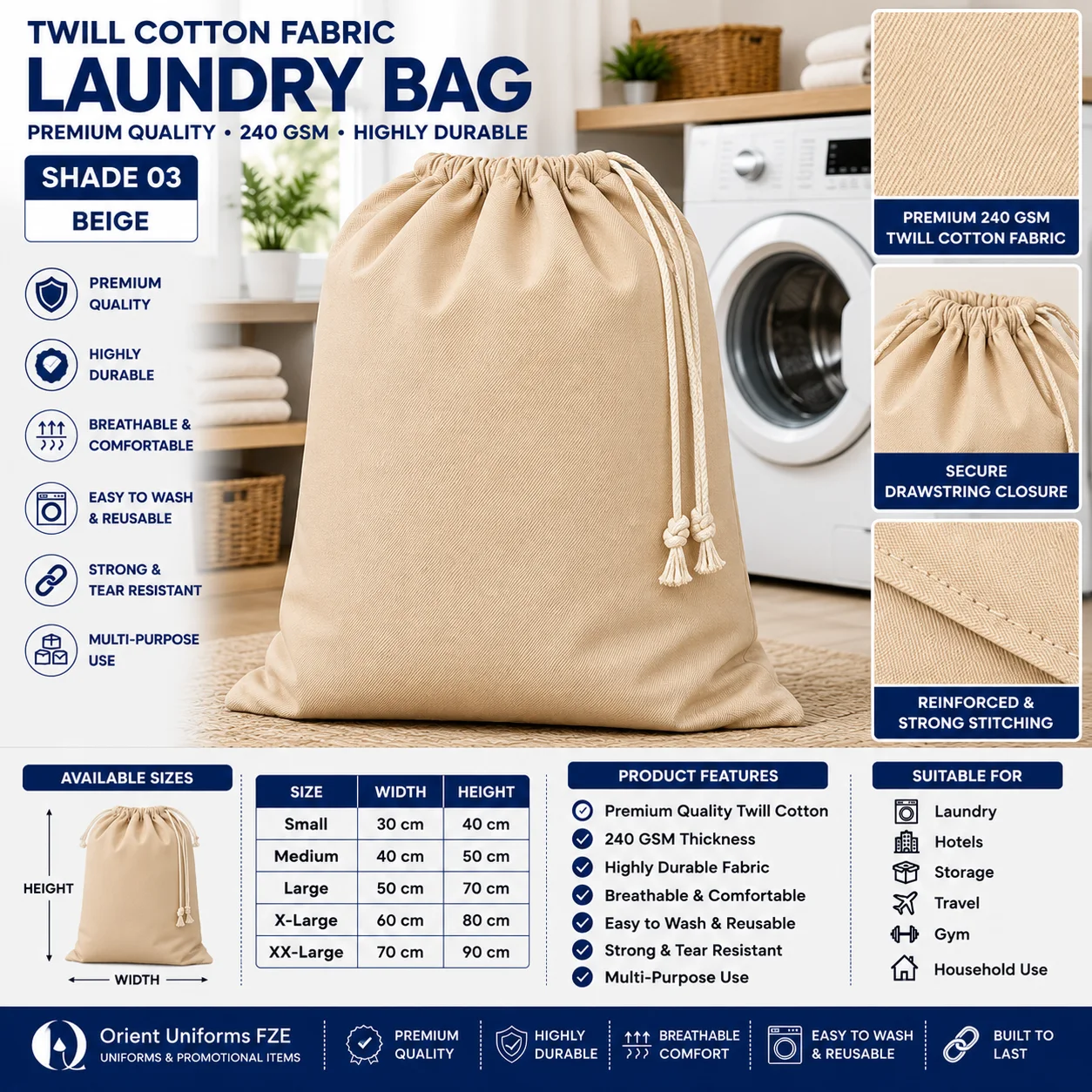 Light Grey Cotton Hotel Laundry Bag Light Grey Cotton Hotel Laundry Bag
