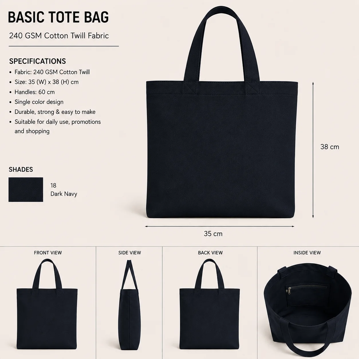 Light Grey Cotton Tote Bag Retail Shopper