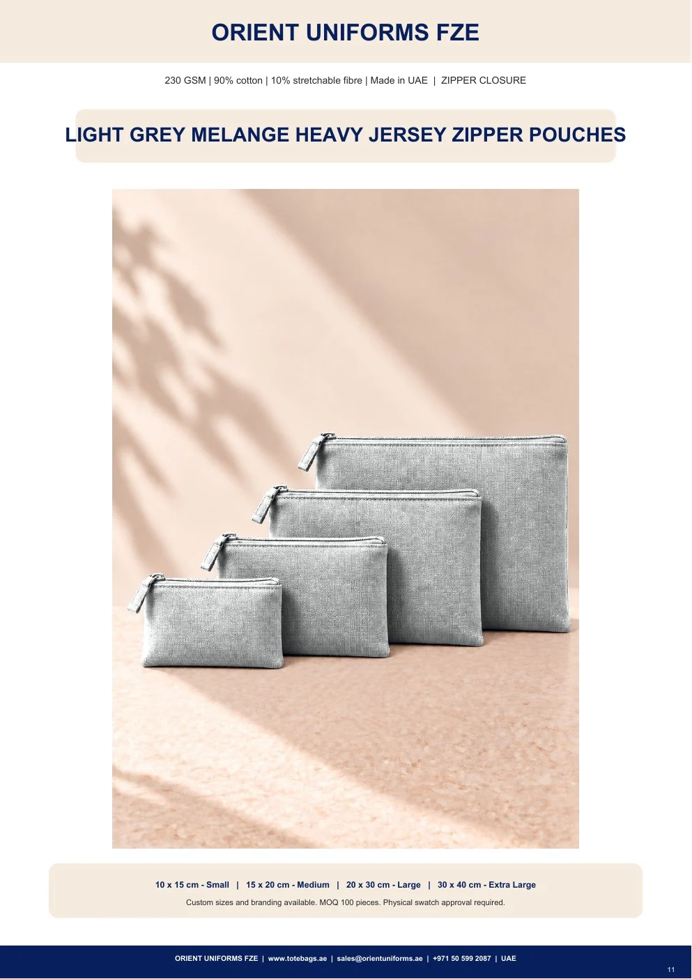Light Grey Melange Heavy Jersey Zipper Pouches Light Grey Melange Heavy Jersey Zipper Pouches