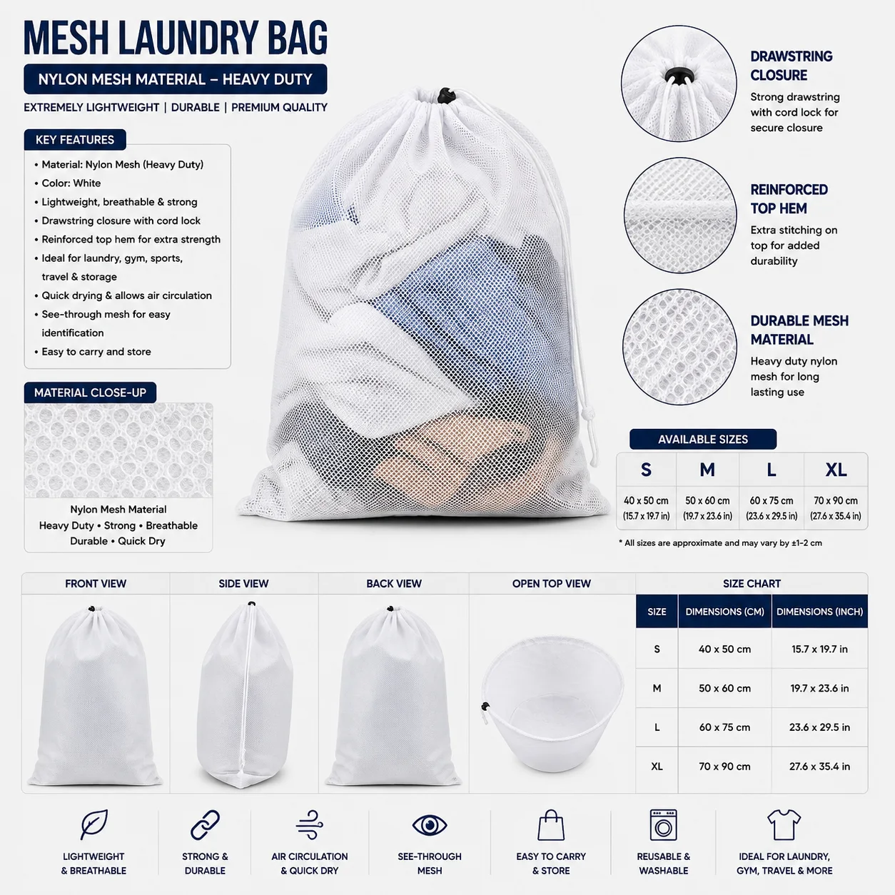 Light Grey Mesh Commercial Laundry Bag