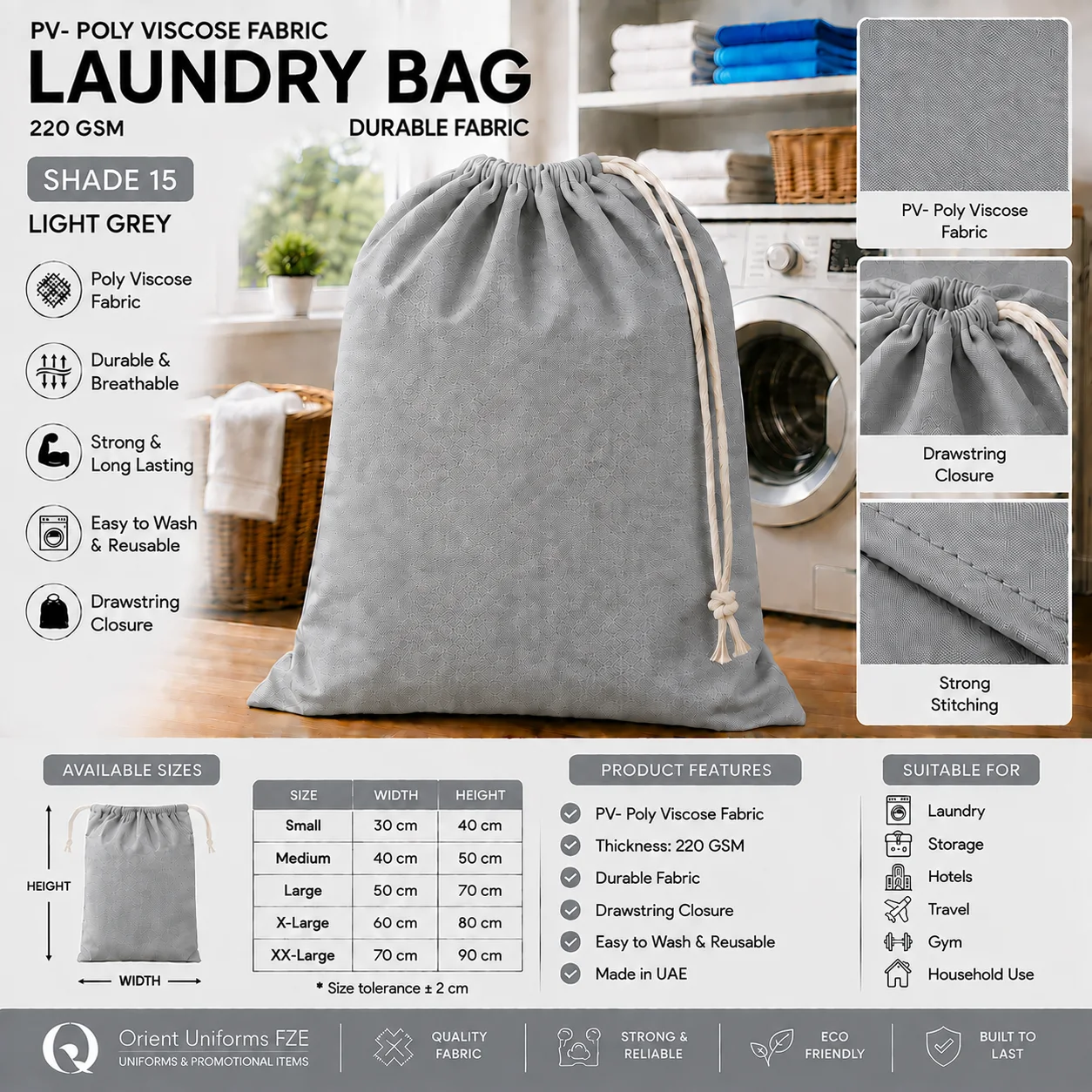 Light Grey Poly Viscose Commercial Laundry Bag