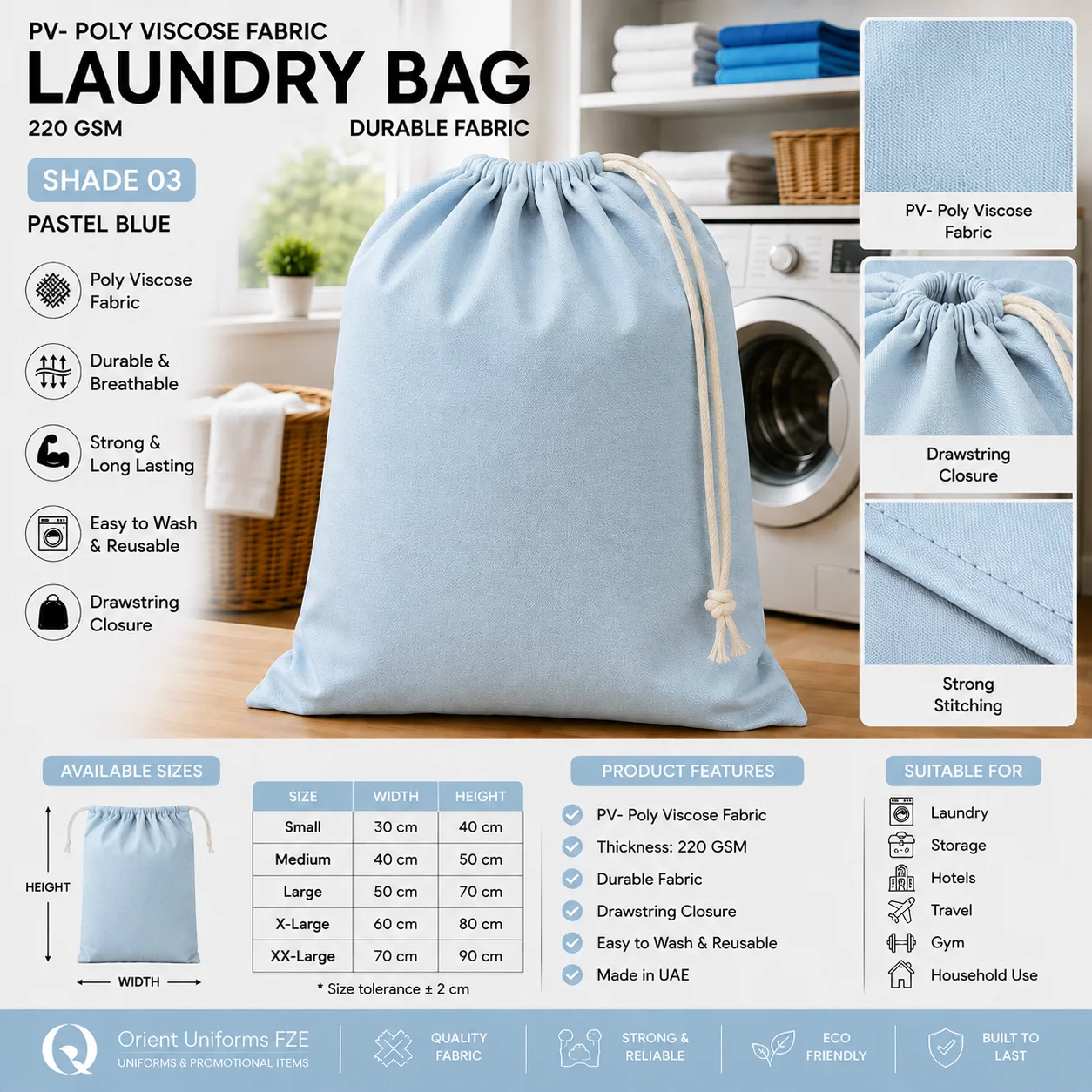 Light Grey Poly Viscose Hotel Laundry Bag