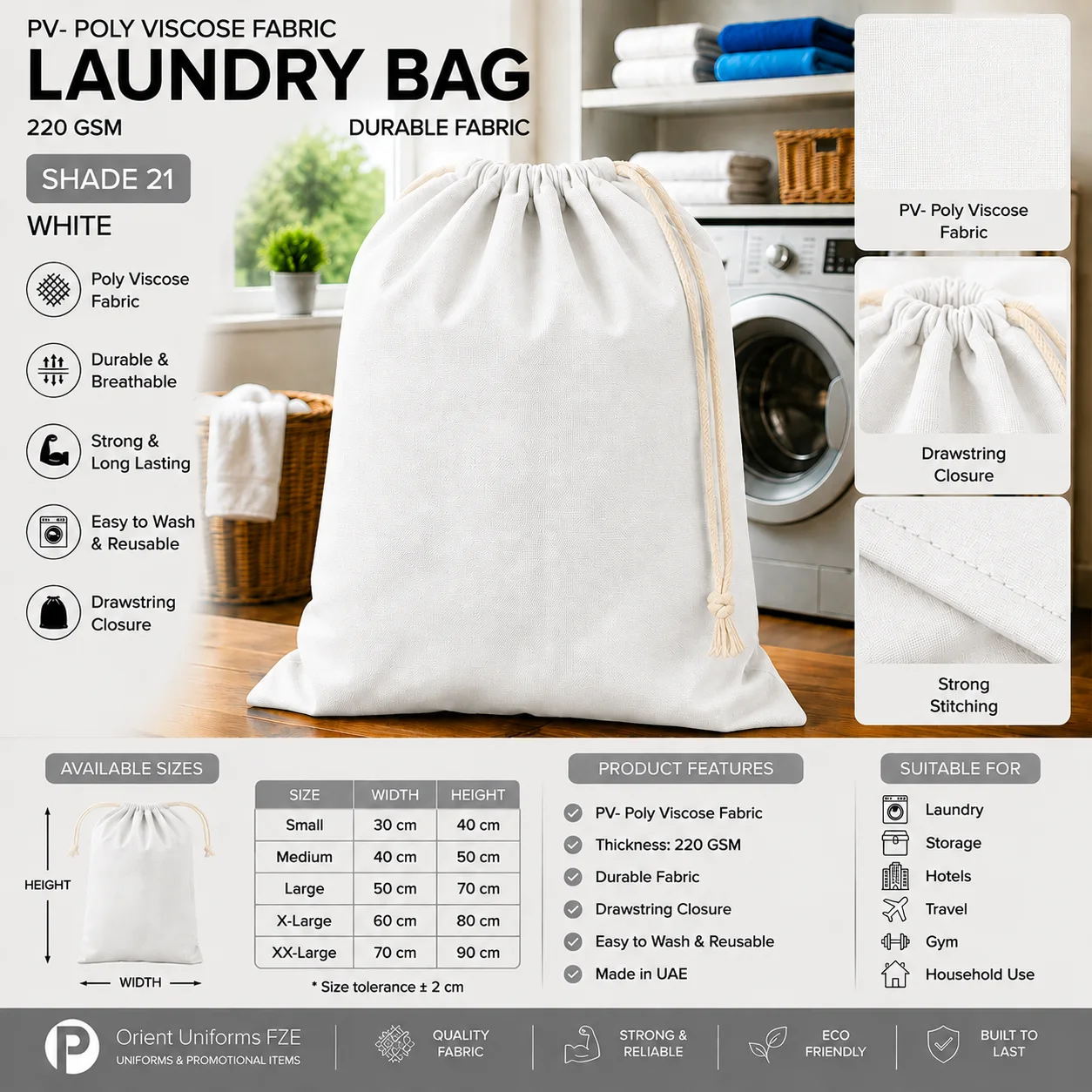 Light Grey Poly Viscose Housekeeping Laundry Bag