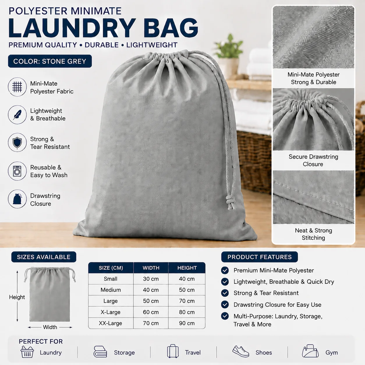 Light Grey Polyester Hotel Laundry Bag