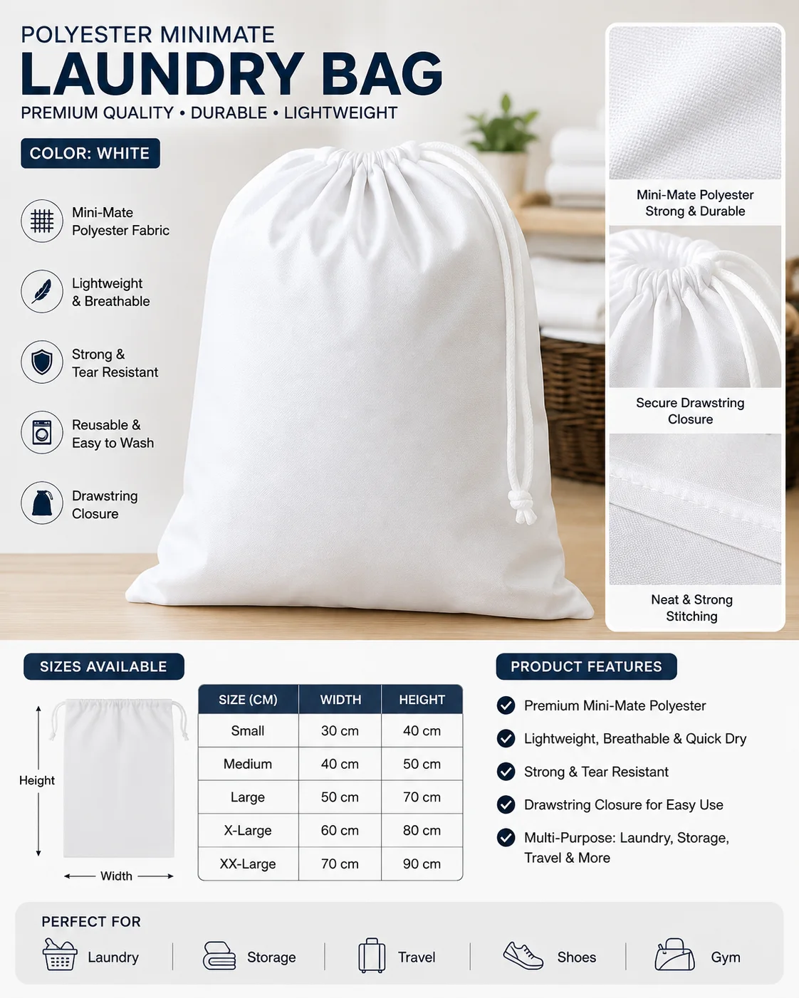 Light Grey Polyester Linen Collection Bag