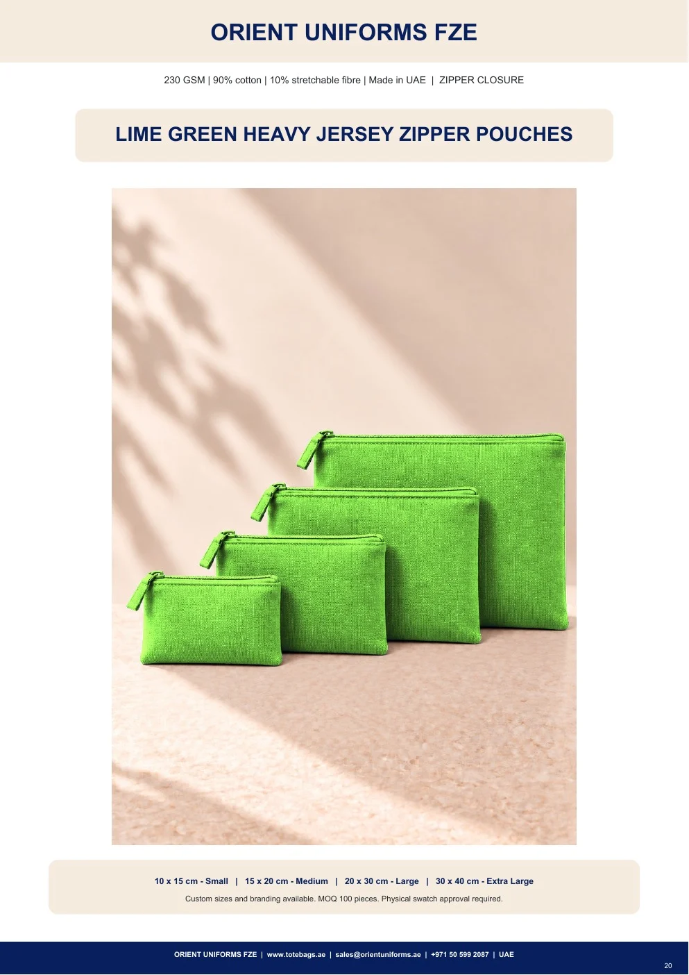 Lime Green Heavy Jersey Zipper Pouches Lime Green Heavy Jersey Zipper Pouches