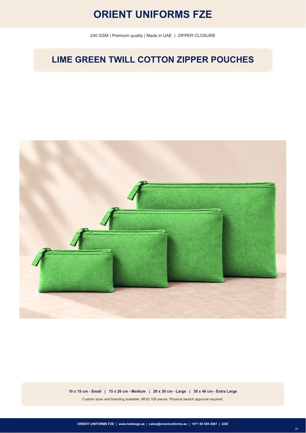 Lime Green Twill Cotton Zipper Pouches Lime Green Twill Cotton Zipper Pouches