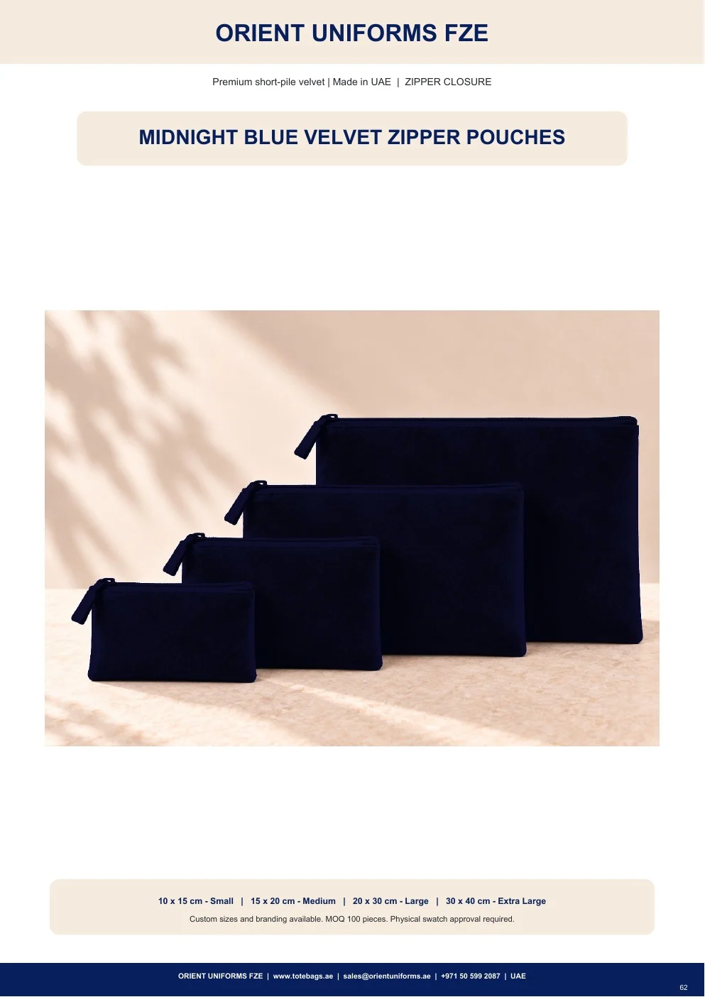 Midnight Blue Velvet Zipper Pouches Midnight Blue Velvet Zipper Pouches