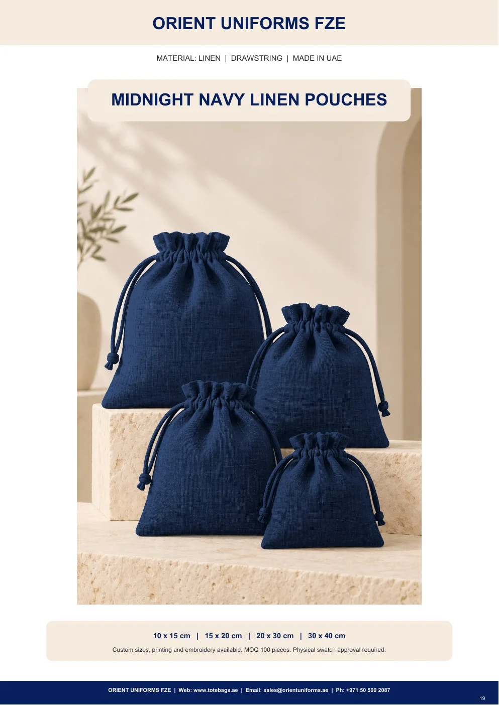 Midnight Navy Linen Drawstring Pouches — SKU-TB:midnight-navy-linen-drawstring-pouches