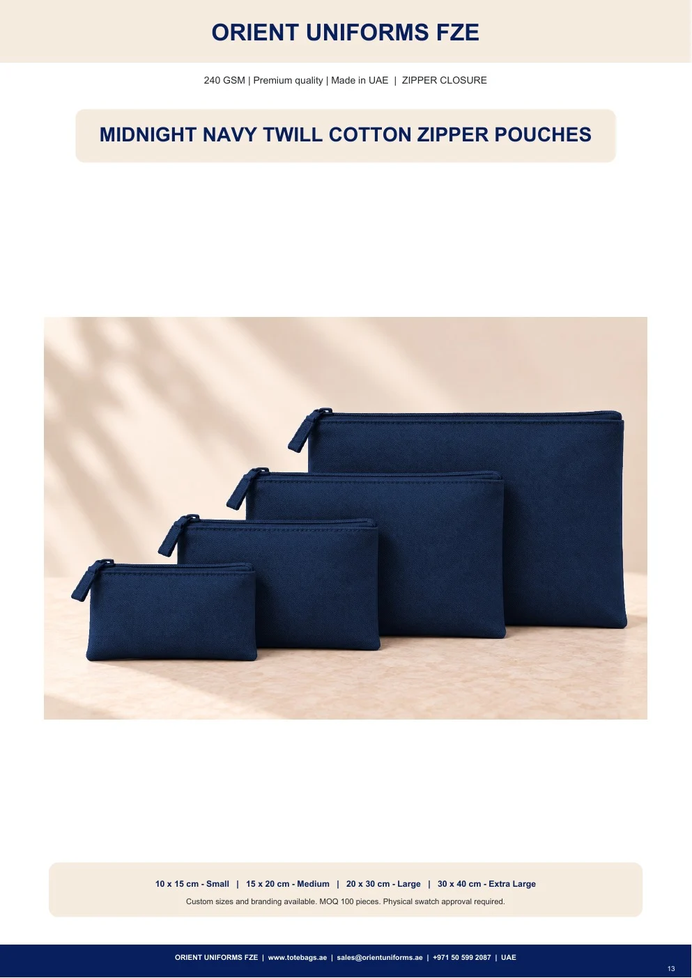 Midnight Navy Twill Cotton Zipper Pouches Midnight Navy Twill Cotton Zipper Pouches