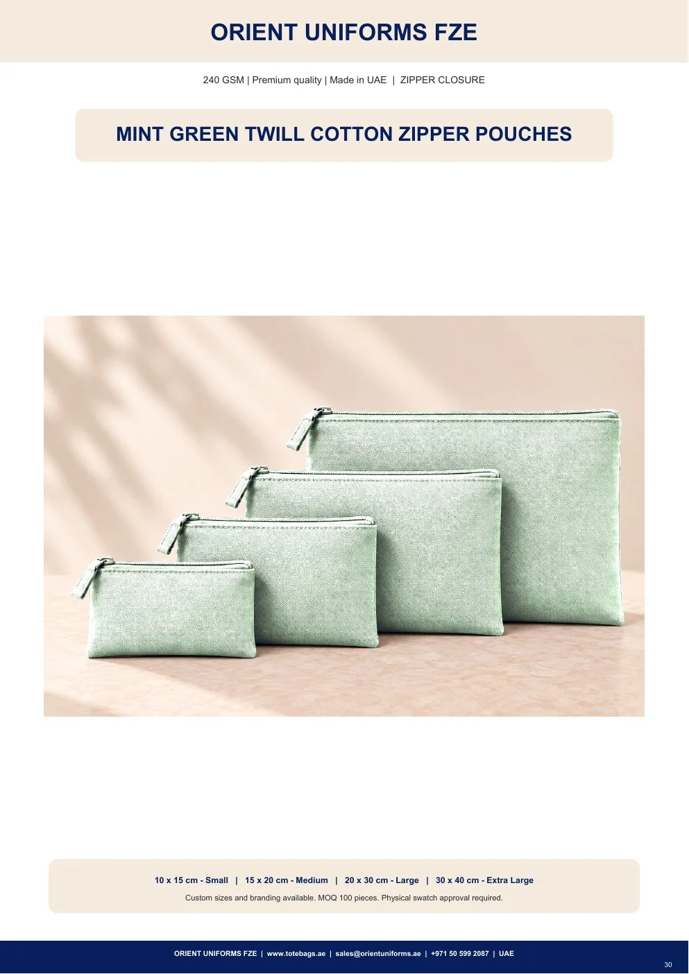 Mint Green Twill Cotton Zipper Pouches Mint Green Twill Cotton Zipper Pouches