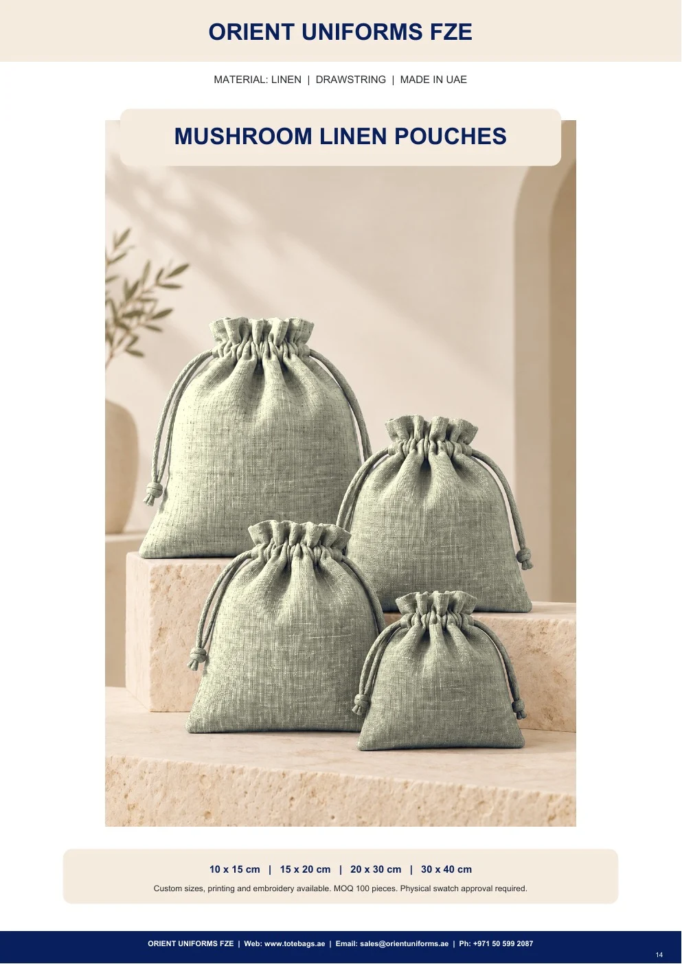 Mushroom Linen Drawstring Pouches