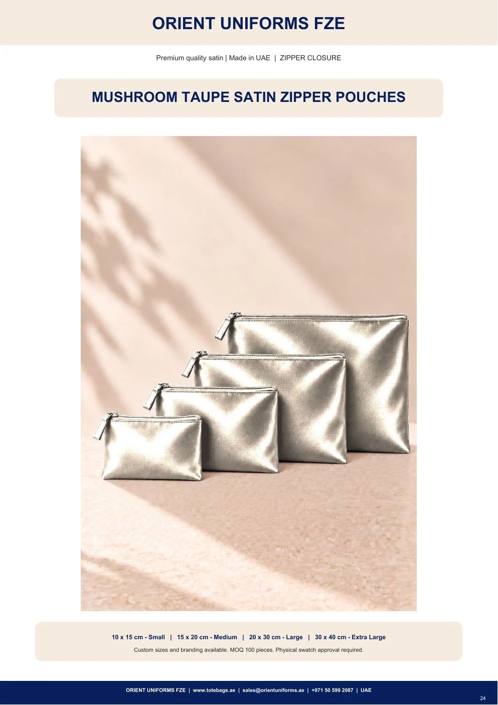 Mushroom Taupe Satin Zipper Pouches Mushroom Taupe Satin Zipper Pouches