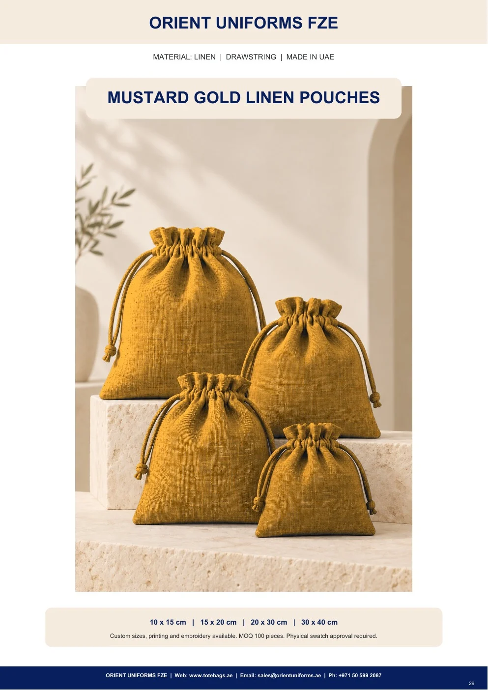 Mustard Gold Linen Drawstring Pouches