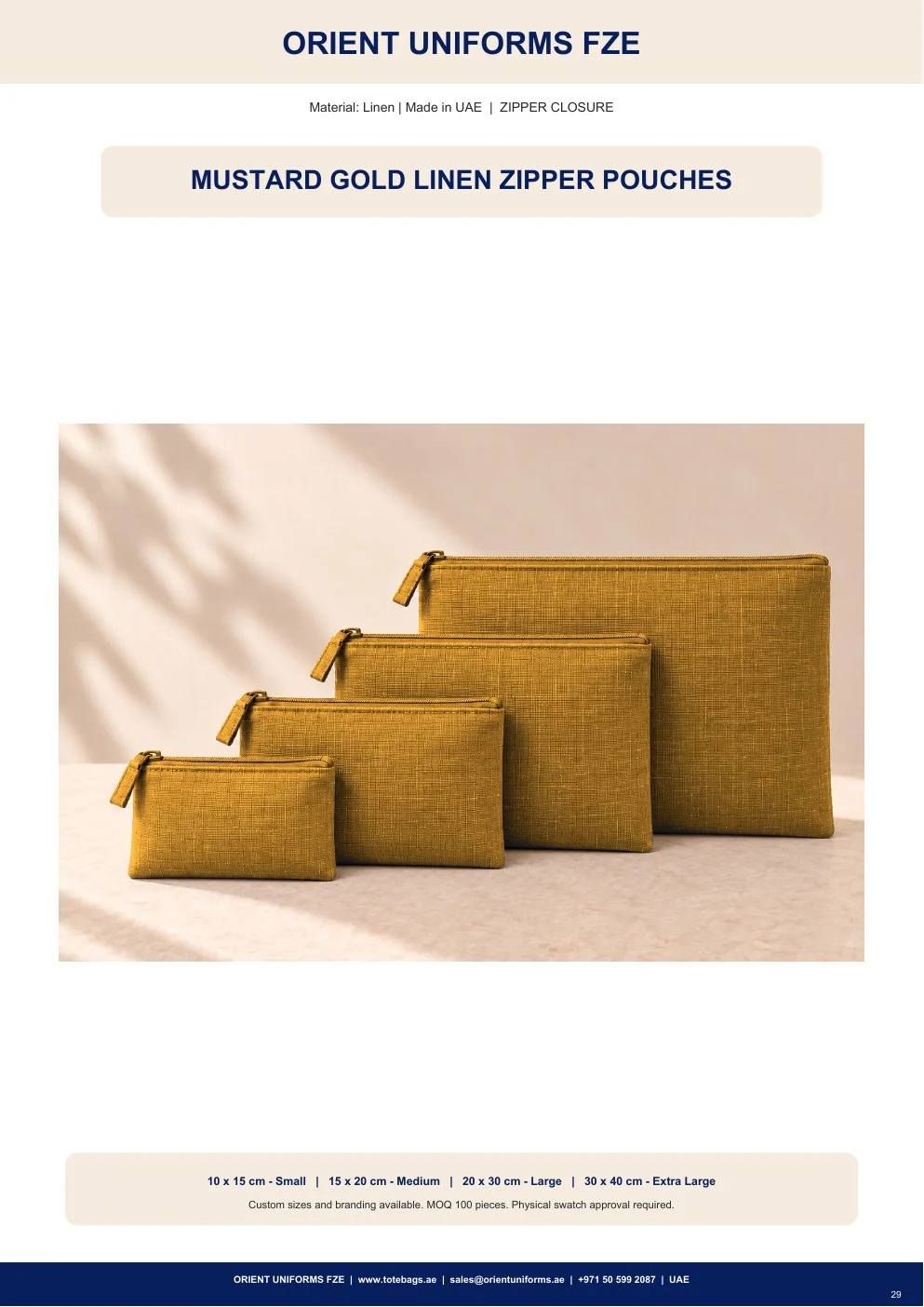 Mustard Gold Linen Zipper Pouches Mustard Gold Linen Zipper Pouches