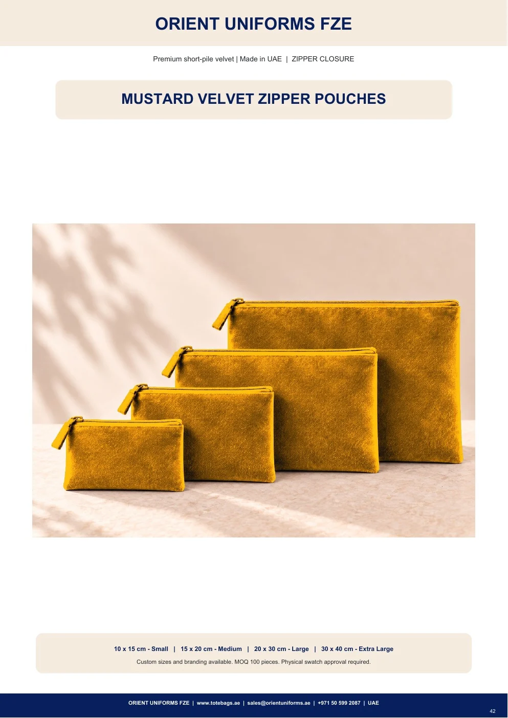 Mustard Velvet Zipper Pouches Mustard Velvet Zipper Pouches