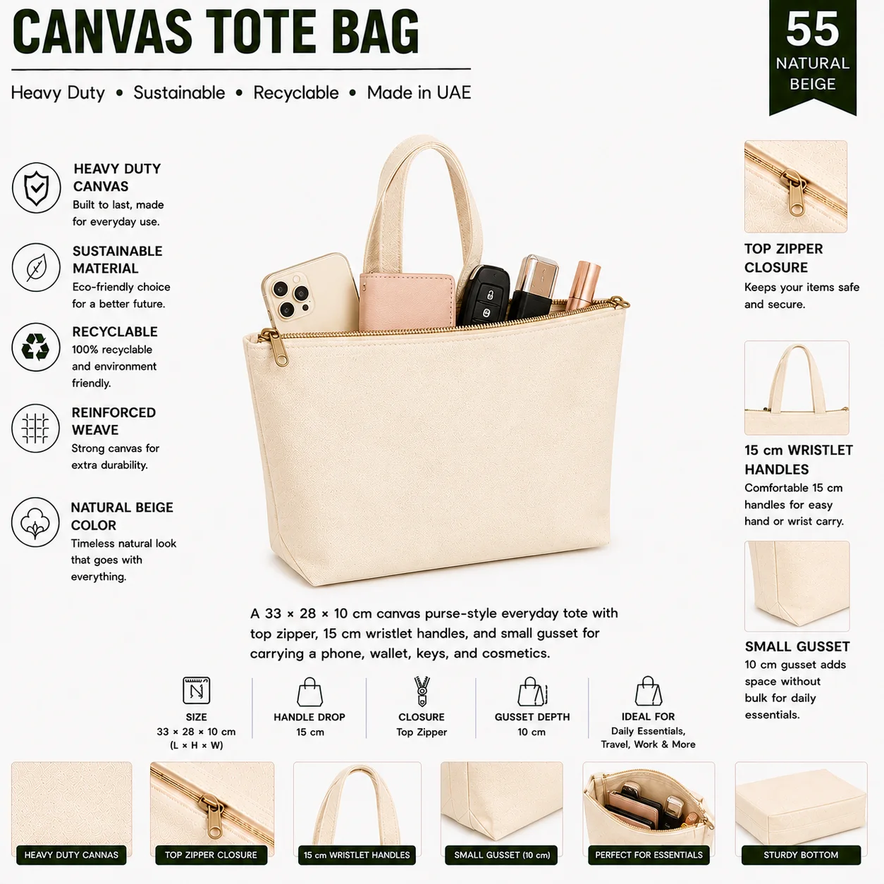 Natural Beige Canvas Tote Bag Book Shopper