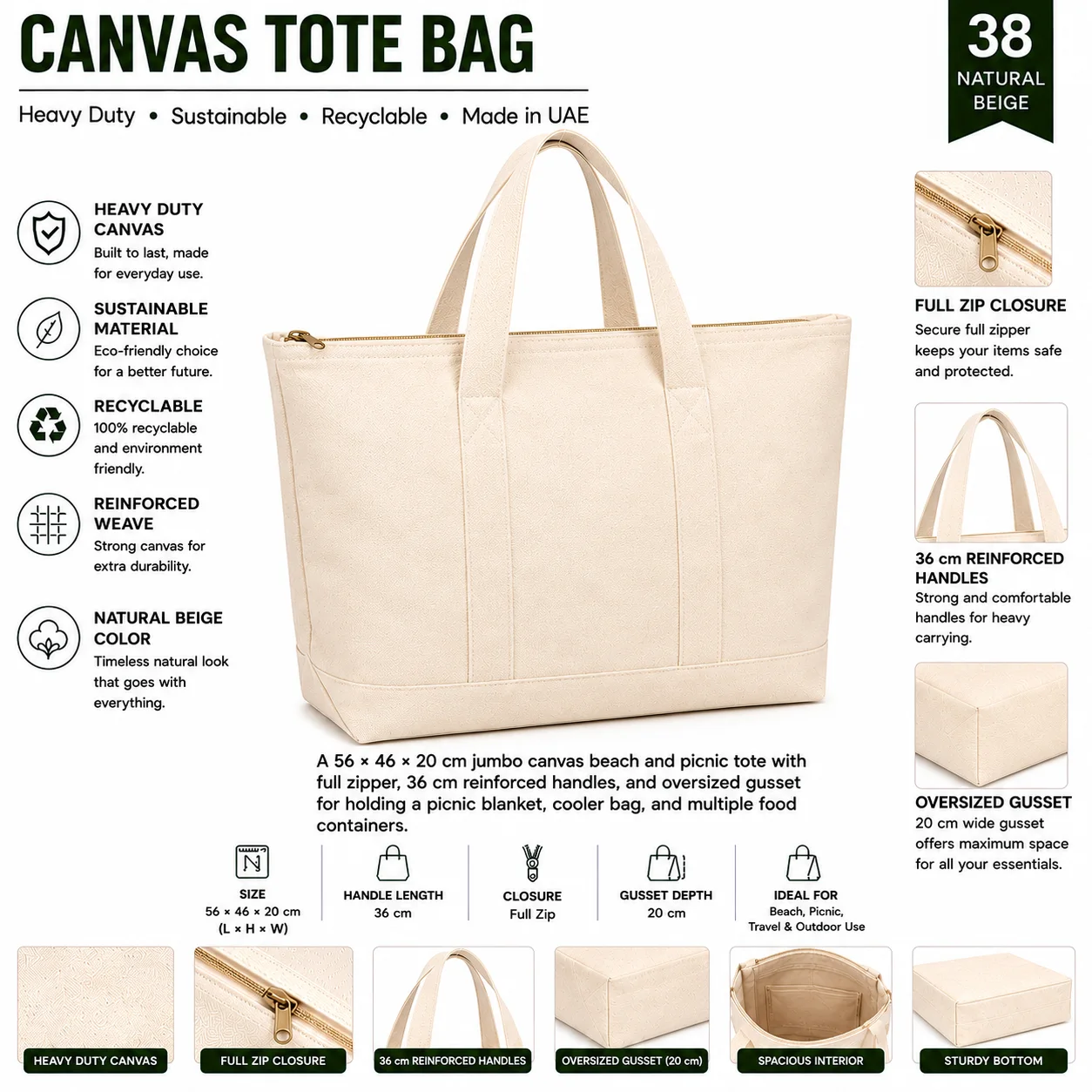 Natural Beige Canvas Tote Bag Classic Shopper Natural Beige Canvas Tote Bag Classic Shopper