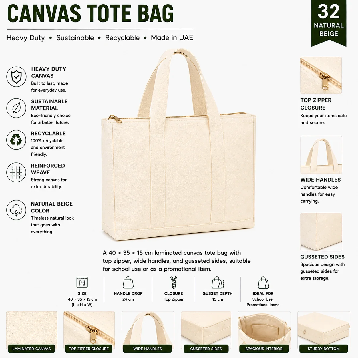 Natural Beige Canvas Tote Bag Daily Shopper