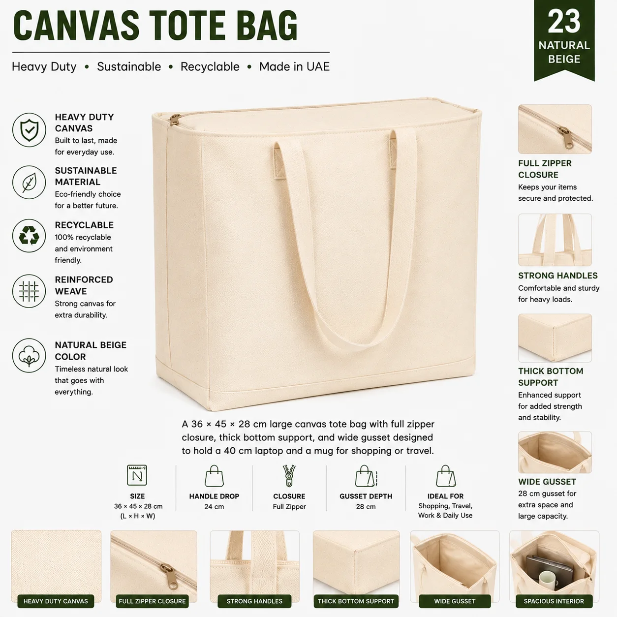 Natural Beige Canvas Tote Bag Multi Use Shopper Natural Beige Canvas Tote Bag Multi Use Shopper