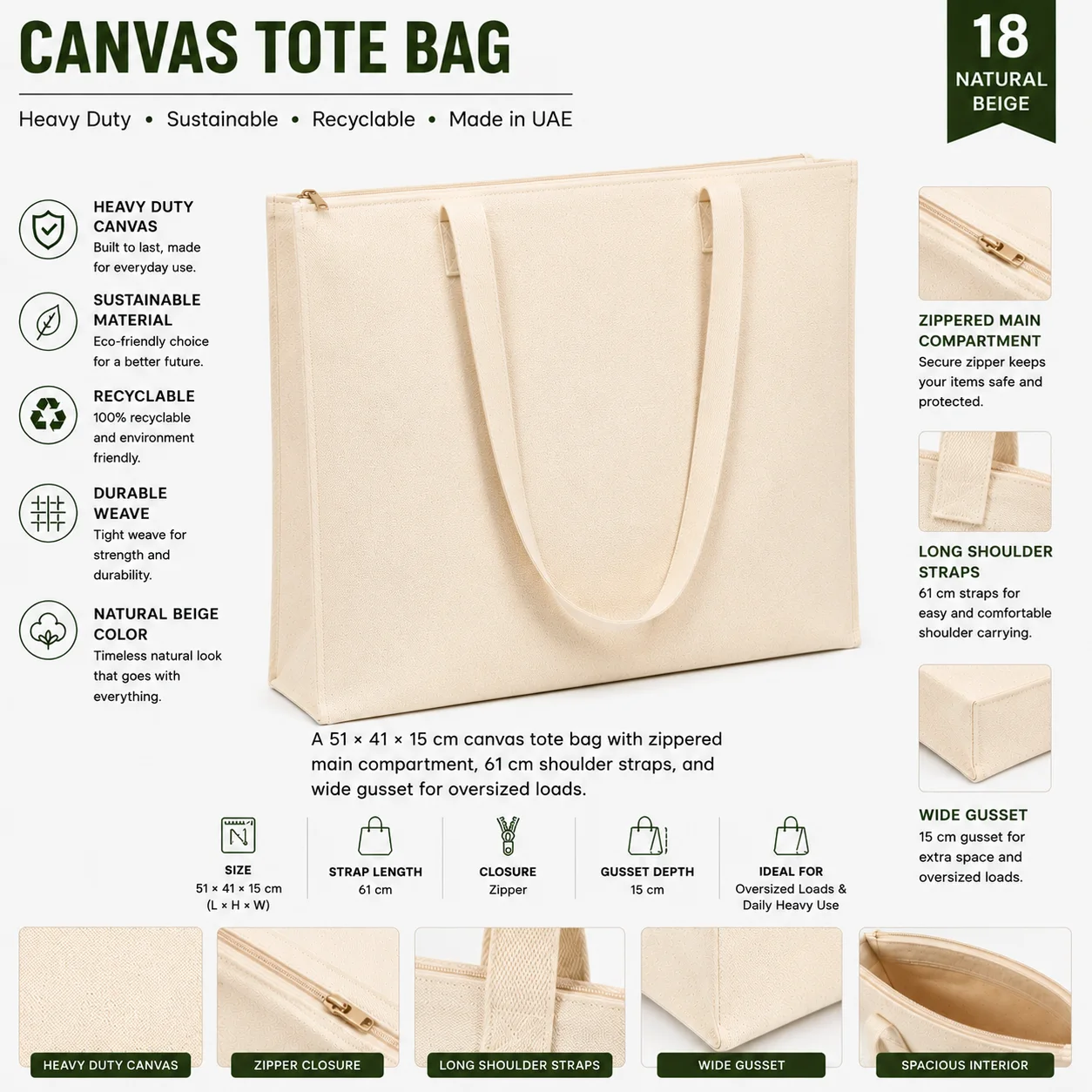 Natural Beige Canvas Tote Bag School Shopper Natural Beige Canvas Tote Bag School Shopper