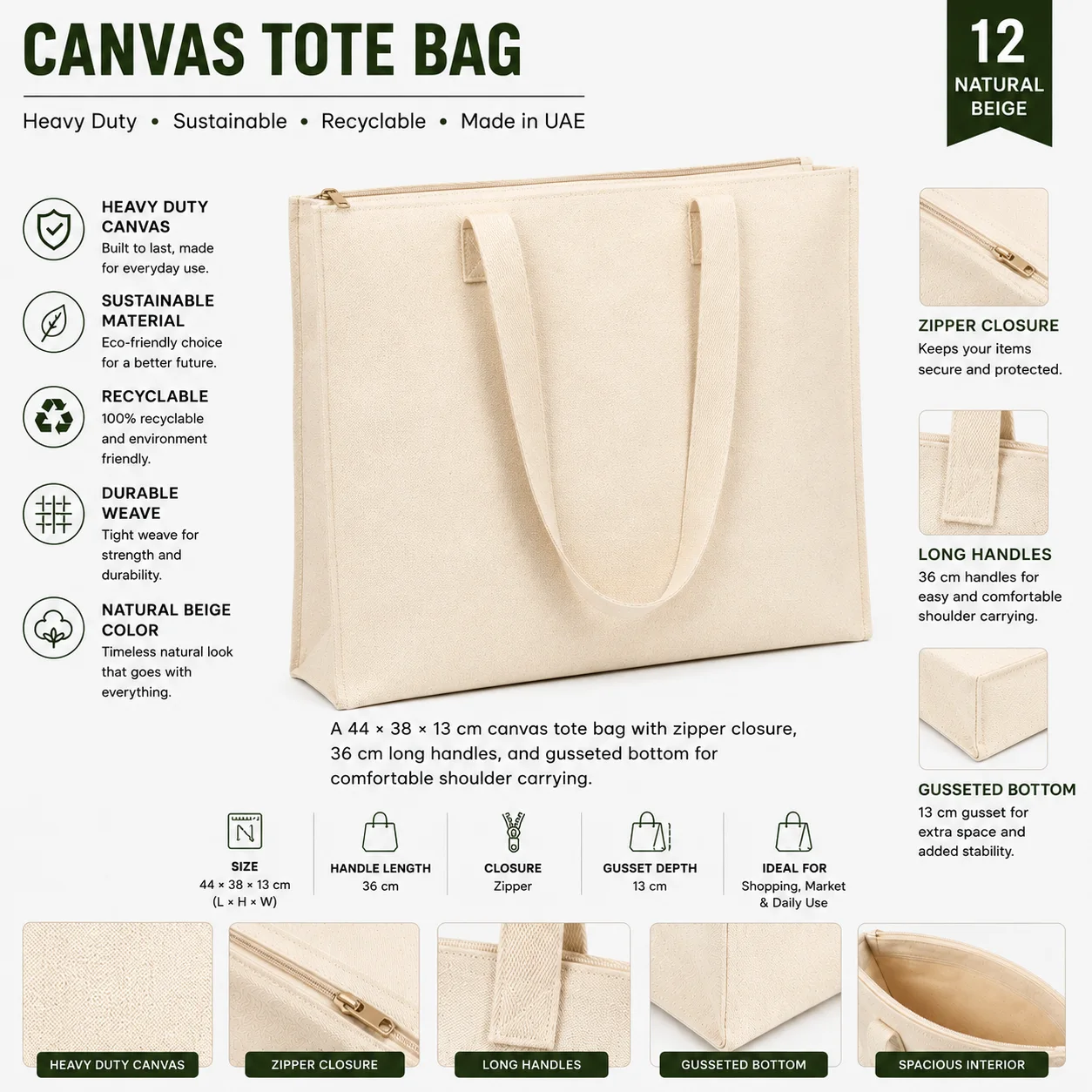 Natural Beige Canvas Tote Bag Simple Shopper Natural Beige Canvas Tote Bag Simple Shopper