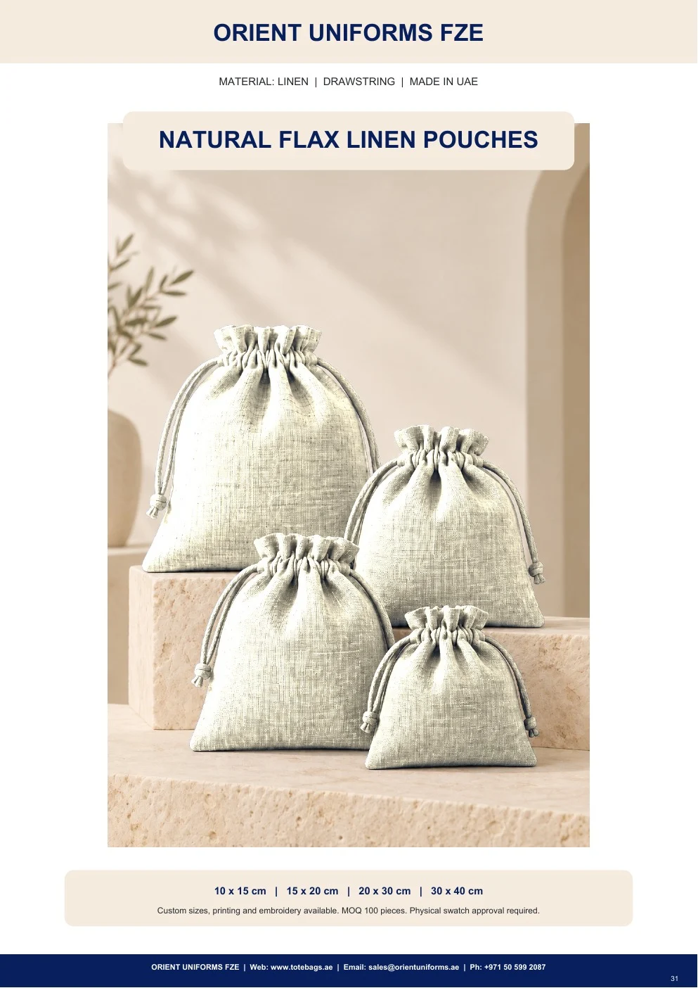 Natural Flax Linen Drawstring Pouches