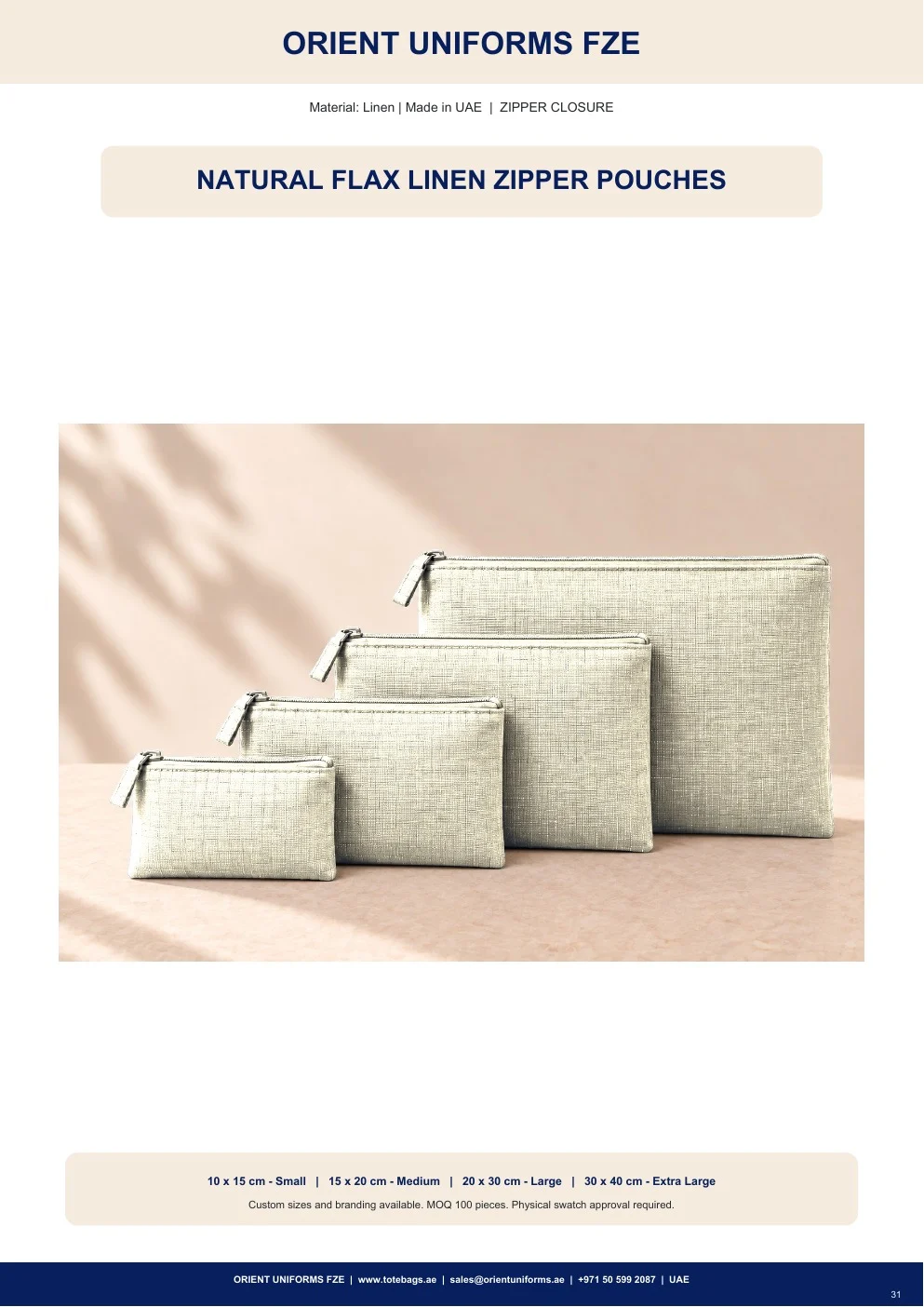 Natural Flax Linen Zipper Pouches Natural Flax Linen Zipper Pouches