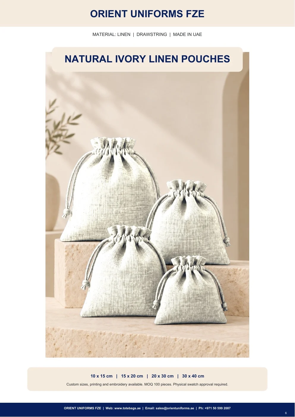 Natural Ivory Linen Drawstring Pouches