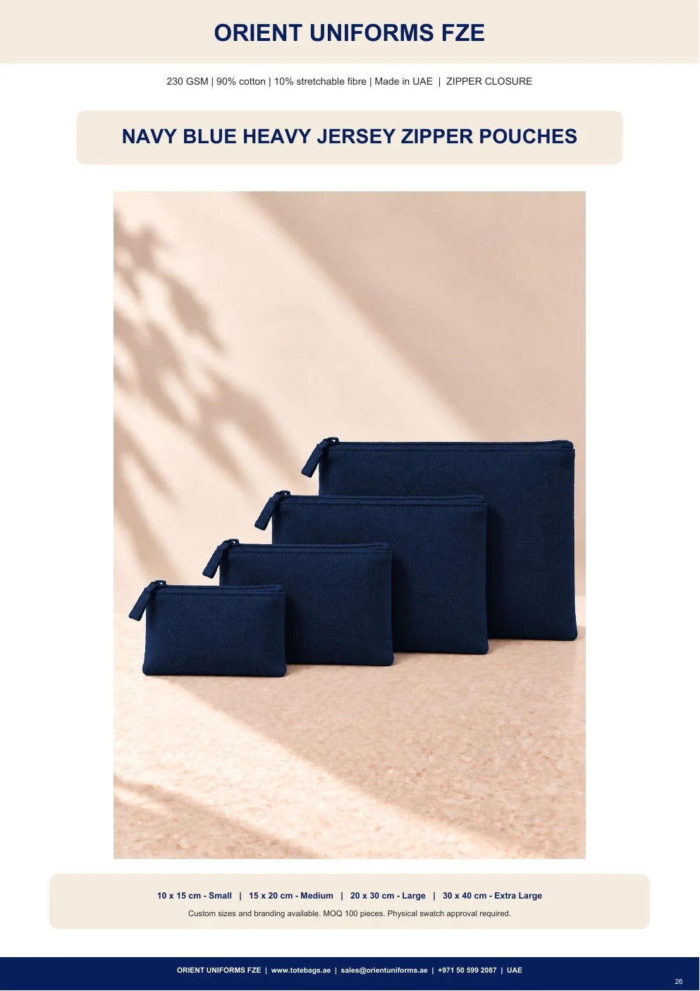Navy Blue Heavy Jersey Zipper Pouches Navy Blue Heavy Jersey Zipper Pouches